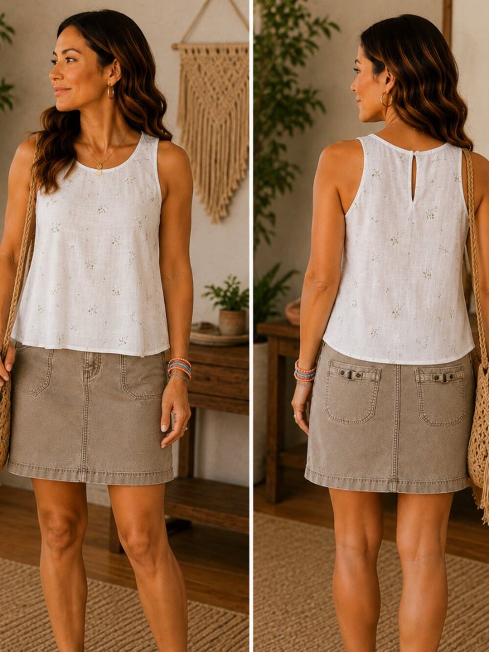Boutique Lightweight White Floral-Print Sleeveless Camisole Medium NWOT